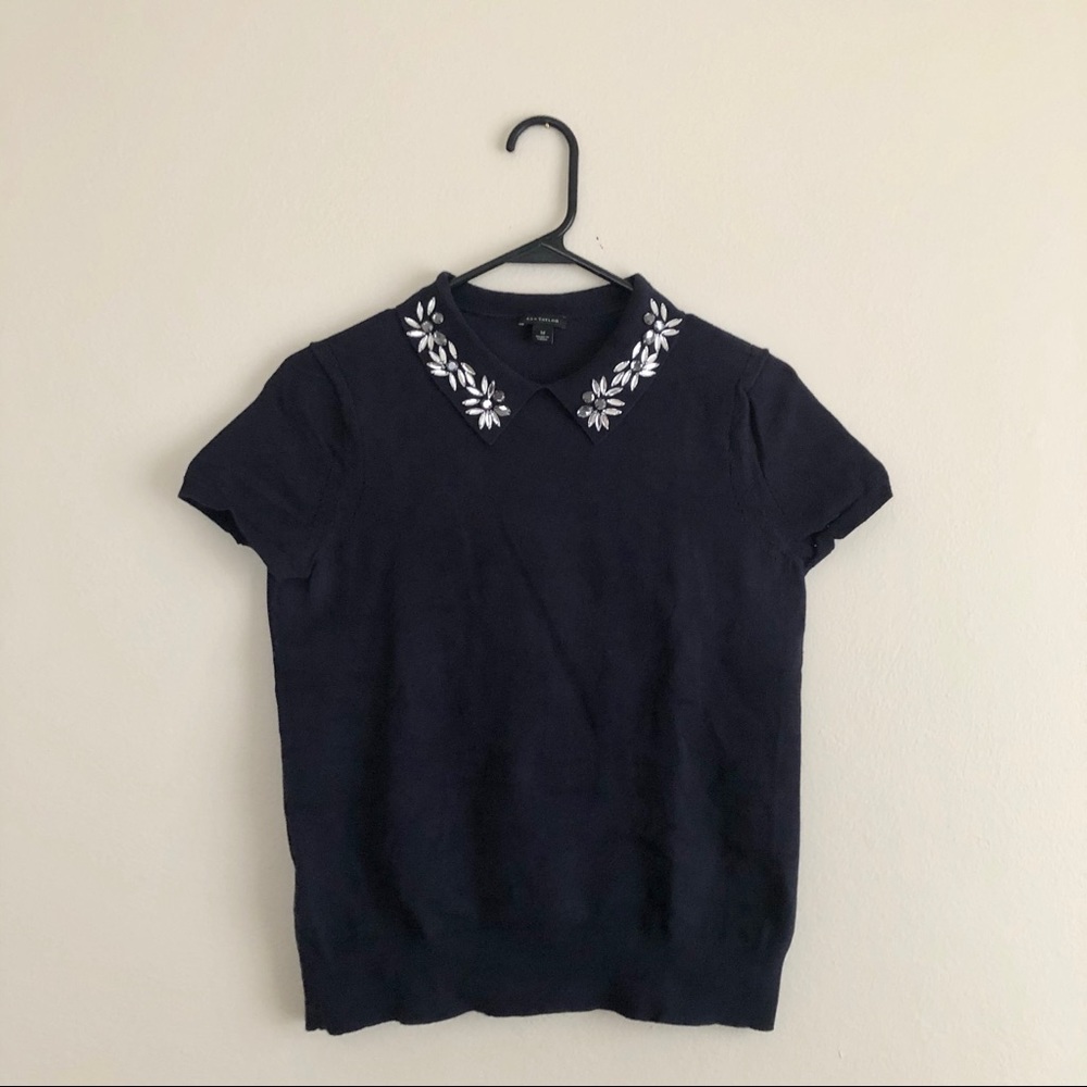 Ann Taylor Navy Collared Blouse
